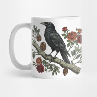 Gothic Raven Crow Vintage Rose Bird Art Mug