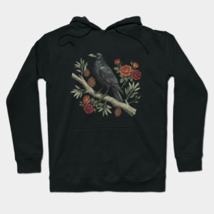 Gothic Raven Crow Vintage Rose Bird Art Hoodie