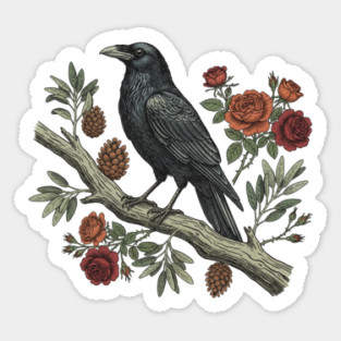 Gothic Raven Crow Vintage Rose Bird Art Sticker