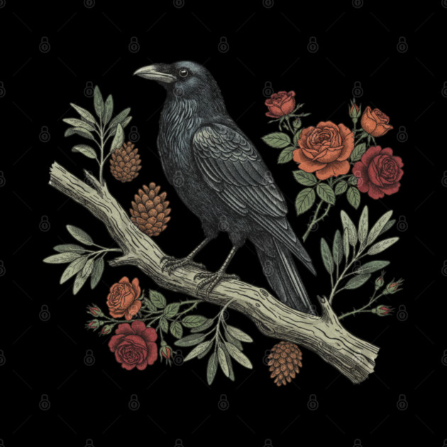 Gothic Raven Crow Vintage Rose Bird Art by BirdsnStuff