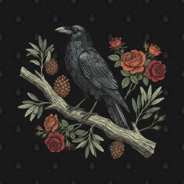 Gothic Raven Crow Vintage Rose Bird Art by BirdsnStuff