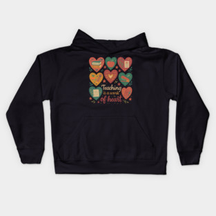 Teaching Is a Work of Heart – Folk Style Teacher Kids Hoodie