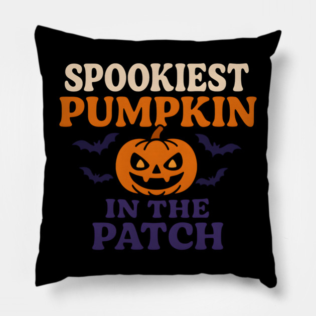 Spookiest Pumpkin in the Patch Funny Halloween Quote Gift Pillow by MakerMind8.2