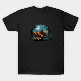 Fiery Horse Drawn Carriage in Graveyard T-Shirt