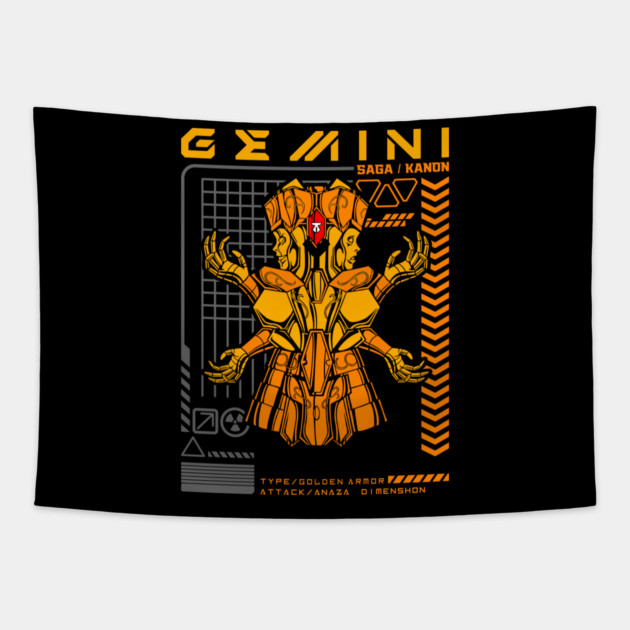 Gemini Saga Kanon Saint Seiya Futuristic Armor Tapestry by Otaku Vibes
