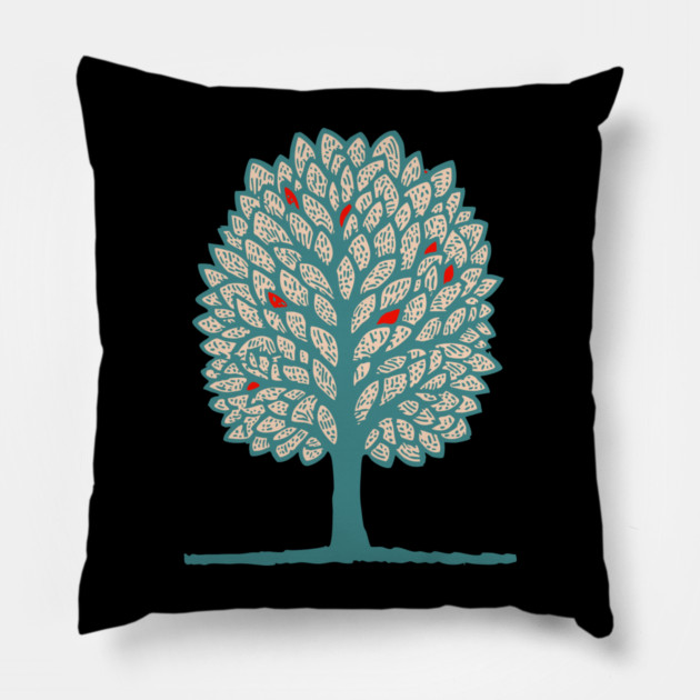Psychedelic Folk Autumn Tree Pillow by TuncGK
