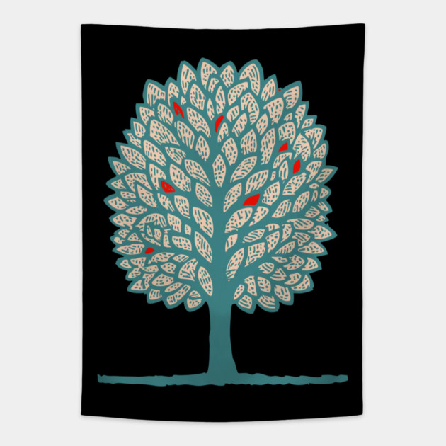 Psychedelic Folk Autumn Tree Tapestry by TuncGK