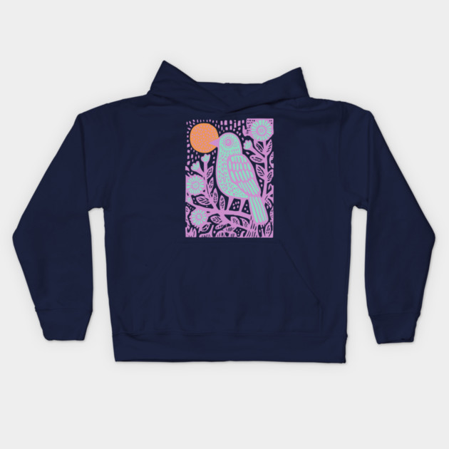 Psychedelic Tribal Bird Kids Hoodie by TuncGK