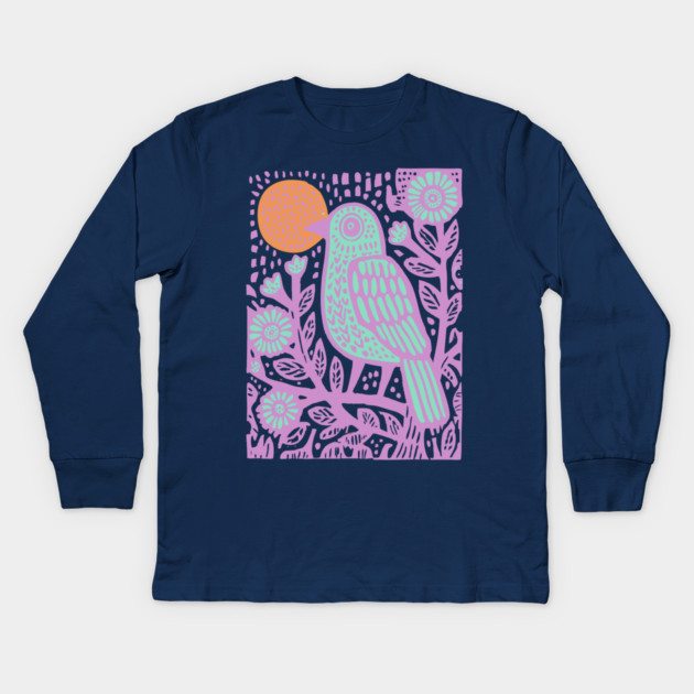 Psychedelic Tribal Bird Kids Long Sleeve T-Shirt by TuncGK