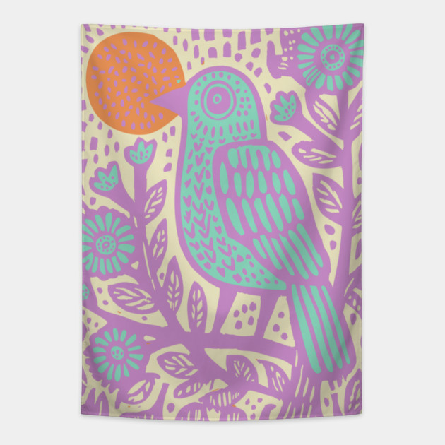 Psychedelic Tribal Bird Tapestry by TuncGK