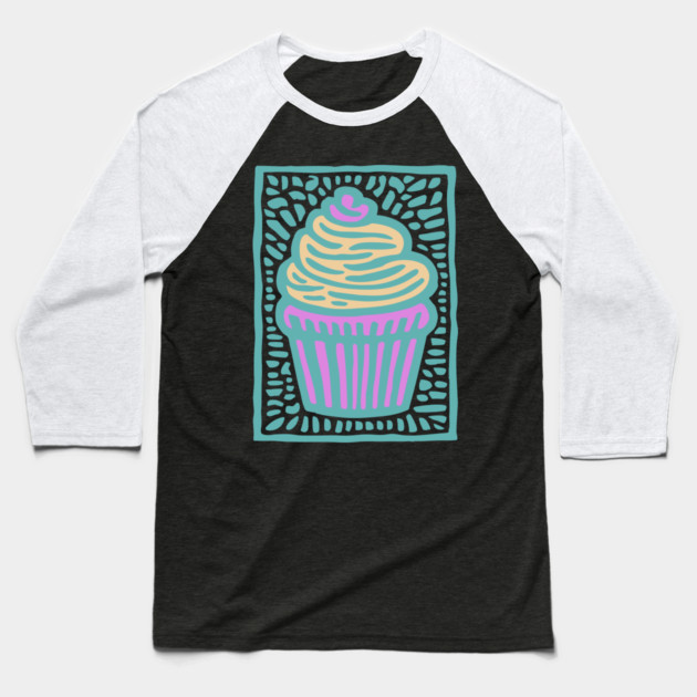 Trippy Psychedelic Cupcake Baseball T-Shirt by TuncGK
