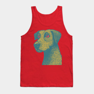 Tribal Psychedelic Dog - Trippy Linocut Tank Top