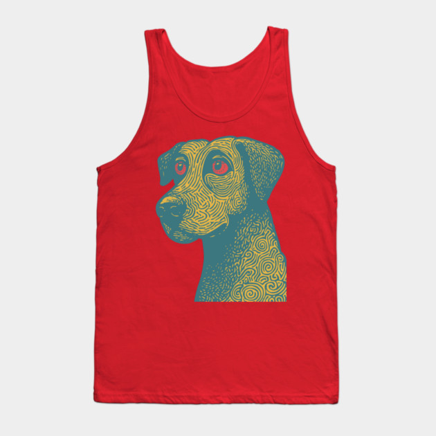 Tribal Psychedelic Dog - Trippy Linocut Tank Top by TuncGK