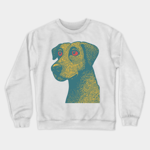 Tribal Psychedelic Dog - Trippy Linocut Crewneck Sweatshirt by TuncGK