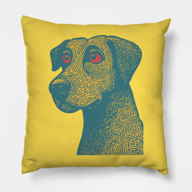 Tribal Psychedelic Dog - Trippy Linocut Pillow by TuncGK