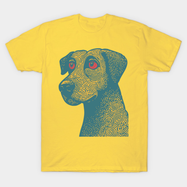 Tribal Psychedelic Dog - Trippy Linocut T-Shirt by TuncGK
