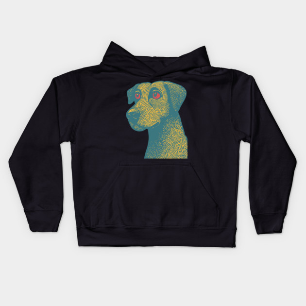 Tribal Psychedelic Dog - Trippy Linocut Kids Hoodie by TuncGK