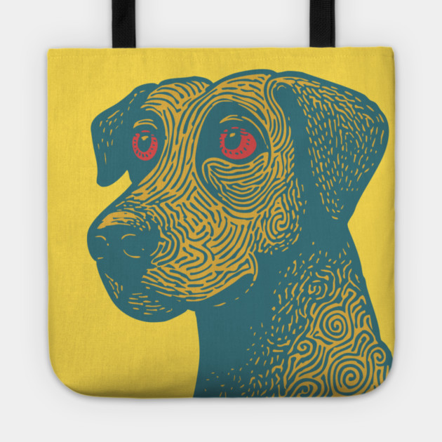 Tribal Psychedelic Dog - Trippy Linocut Tote by TuncGK