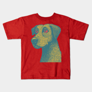 Tribal Psychedelic Dog - Trippy Linocut Kids T-Shirt