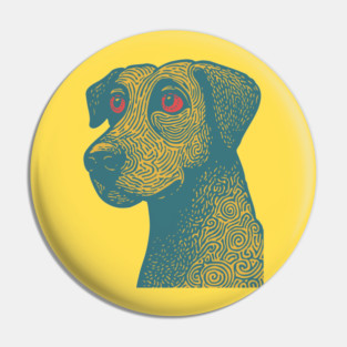 Tribal Psychedelic Dog - Trippy Linocut Pin