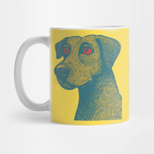 Tribal Psychedelic Dog - Trippy Linocut Mug