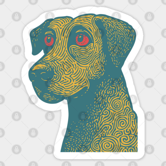 Tribal Psychedelic Dog - Trippy Linocut Sticker by TuncGK