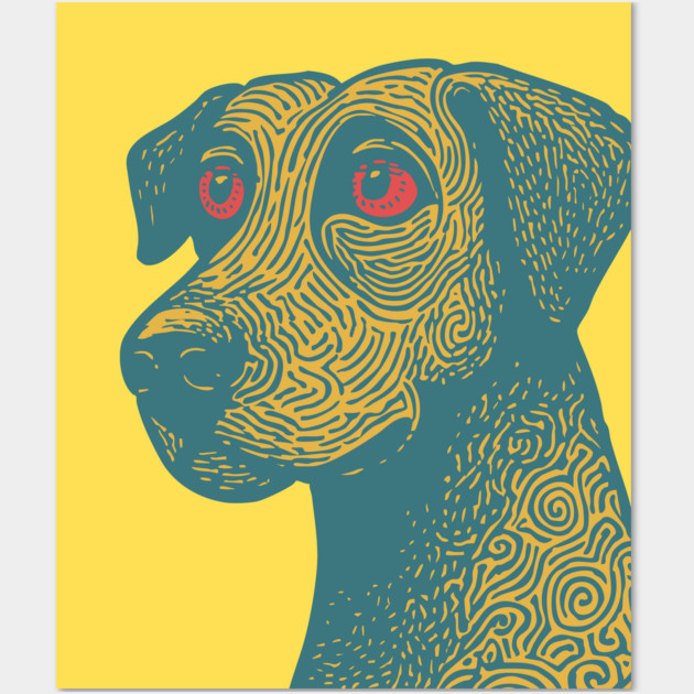 Tribal Psychedelic Dog - Trippy Linocut Wall Art by TuncGK