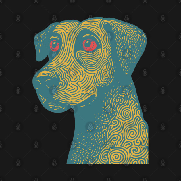 Tribal Psychedelic Dog - Trippy Linocut by TuncGK