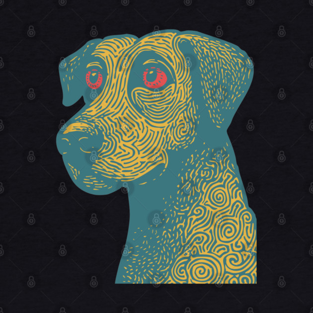 Tribal Psychedelic Dog - Trippy Linocut by TuncGK