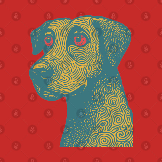 Tribal Psychedelic Dog - Trippy Linocut by TuncGK