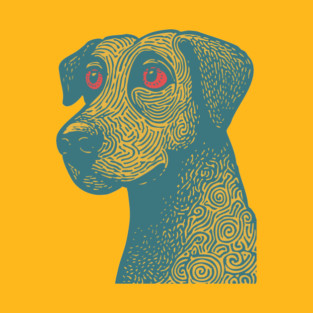Tribal Psychedelic Dog - Trippy Linocut T-Shirt