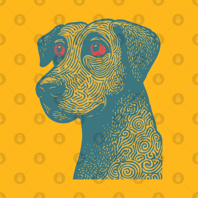 Tribal Psychedelic Dog - Trippy Linocut by TuncGK