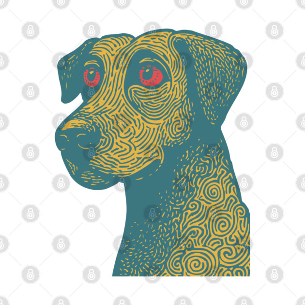 Tribal Psychedelic Dog - Trippy Linocut by TuncGK