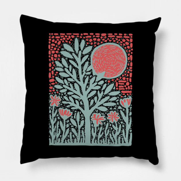 Trippy Psychedelic Flowers - Tribal Plant Art Pillow by TuncGK