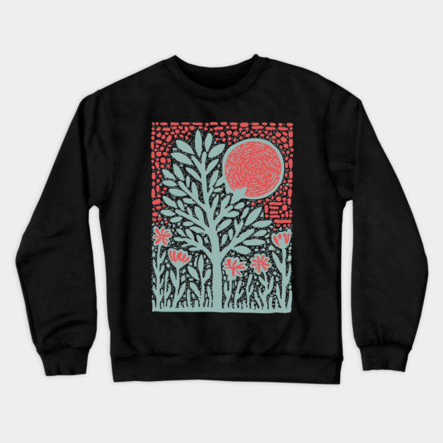 Trippy Psychedelic Flowers - Tribal Plant Art Crewneck Sweatshirt by TuncGK