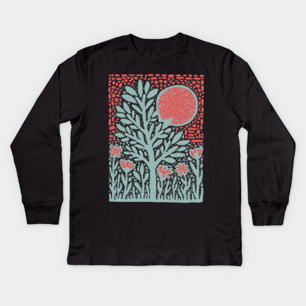 Trippy Psychedelic Flowers - Tribal Plant Art Kids Long Sleeve T-Shirt by TuncGK