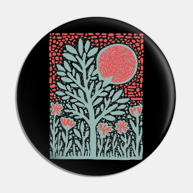 Trippy Psychedelic Flowers - Tribal Plant Art Pin by TuncGK