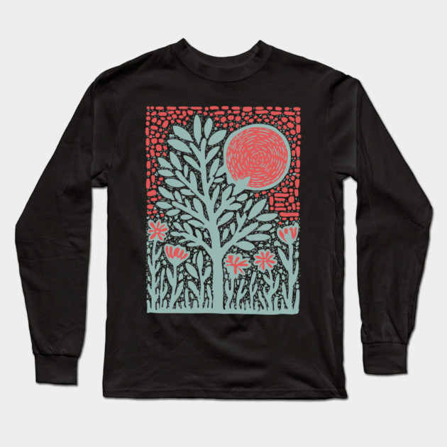 Trippy Psychedelic Flowers - Tribal Plant Art Long Sleeve T-Shirt by TuncGK
