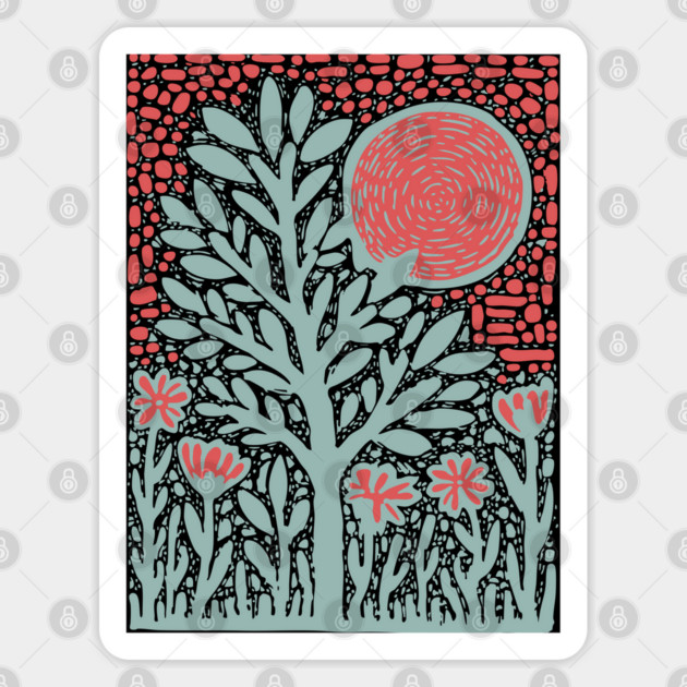 Trippy Psychedelic Flowers - Tribal Plant Art Sticker by TuncGK