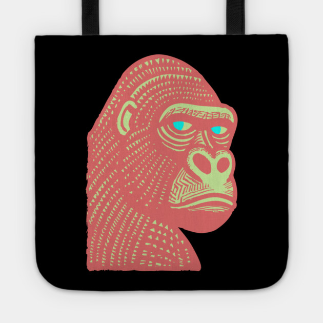 Psychedelic Woodcut Gorilla Tote by TuncGK