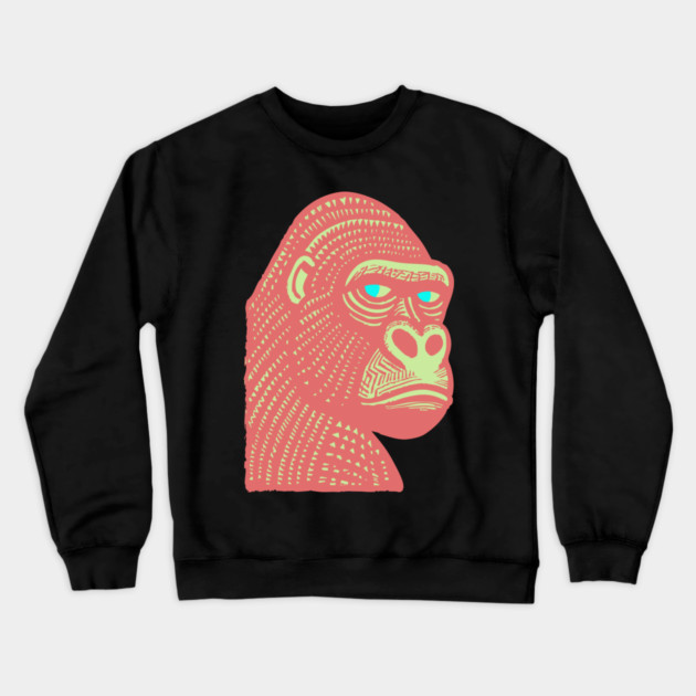 Psychedelic Woodcut Gorilla Crewneck Sweatshirt by TuncGK
