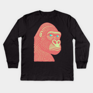 Psychedelic Woodcut Gorilla Kids Long Sleeve T-Shirt