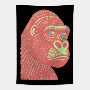 Psychedelic Woodcut Gorilla Tapestry