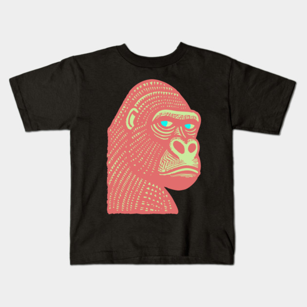 Psychedelic Woodcut Gorilla Kids T-Shirt by TuncGK