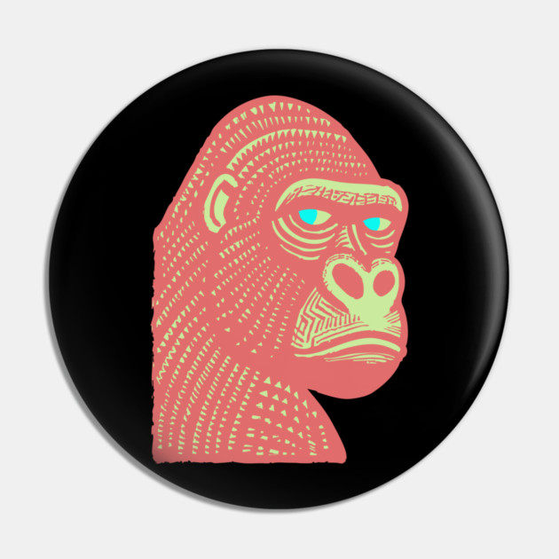 Psychedelic Woodcut Gorilla Pin by TuncGK