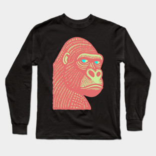 Psychedelic Woodcut Gorilla Long Sleeve T-Shirt