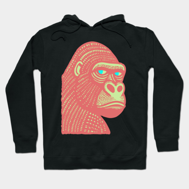Psychedelic Woodcut Gorilla Hoodie by TuncGK