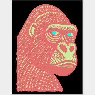 Psychedelic Woodcut Gorilla Posters and Art