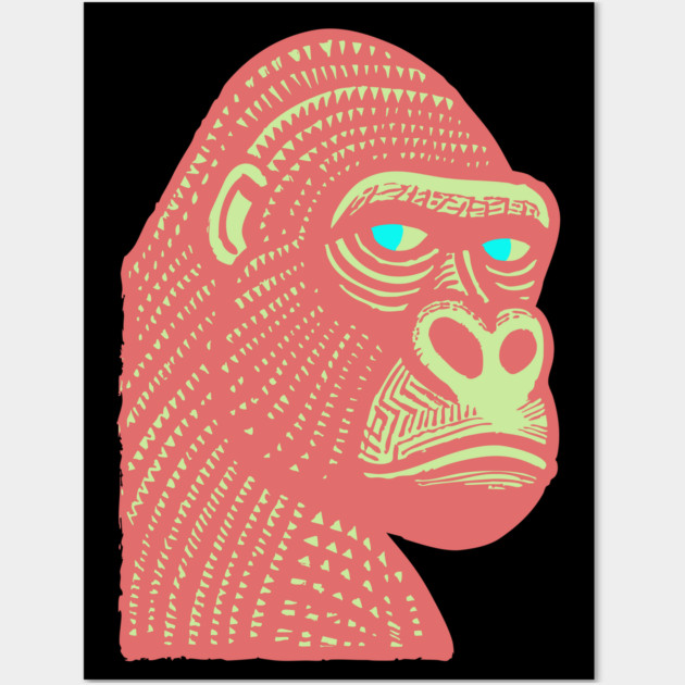 Psychedelic Woodcut Gorilla Wall Art by TuncGK