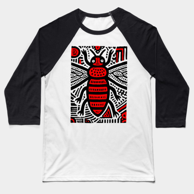 Tribal Psychedelic Insect Baseball T-Shirt by TuncGK